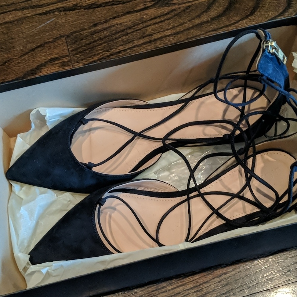 Navy ballerina flats with ankle laces